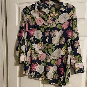 Cato Floral Button Down Shirt - Navy and Pink